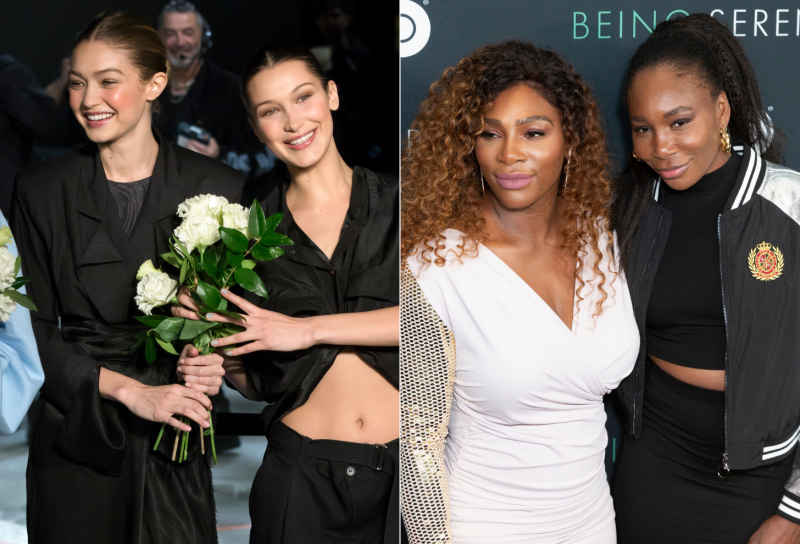 Side by side of Gigi and Bella Hadid and Serena and Venus Williams