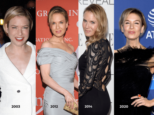 side by side comparisons of Rene Zellweger over the years