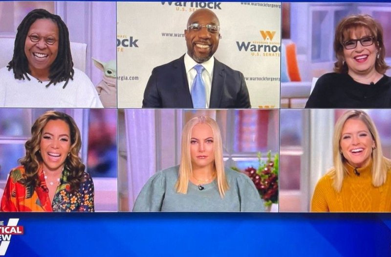 A screenshot from The View featuring Whoopi Goldberg, Meghan McCain, and Joy Behar among others