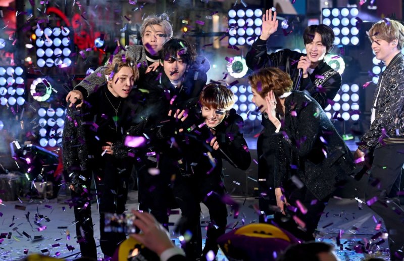 All members of BTS at the Times Square New Year's Eve 2020 Celebration
