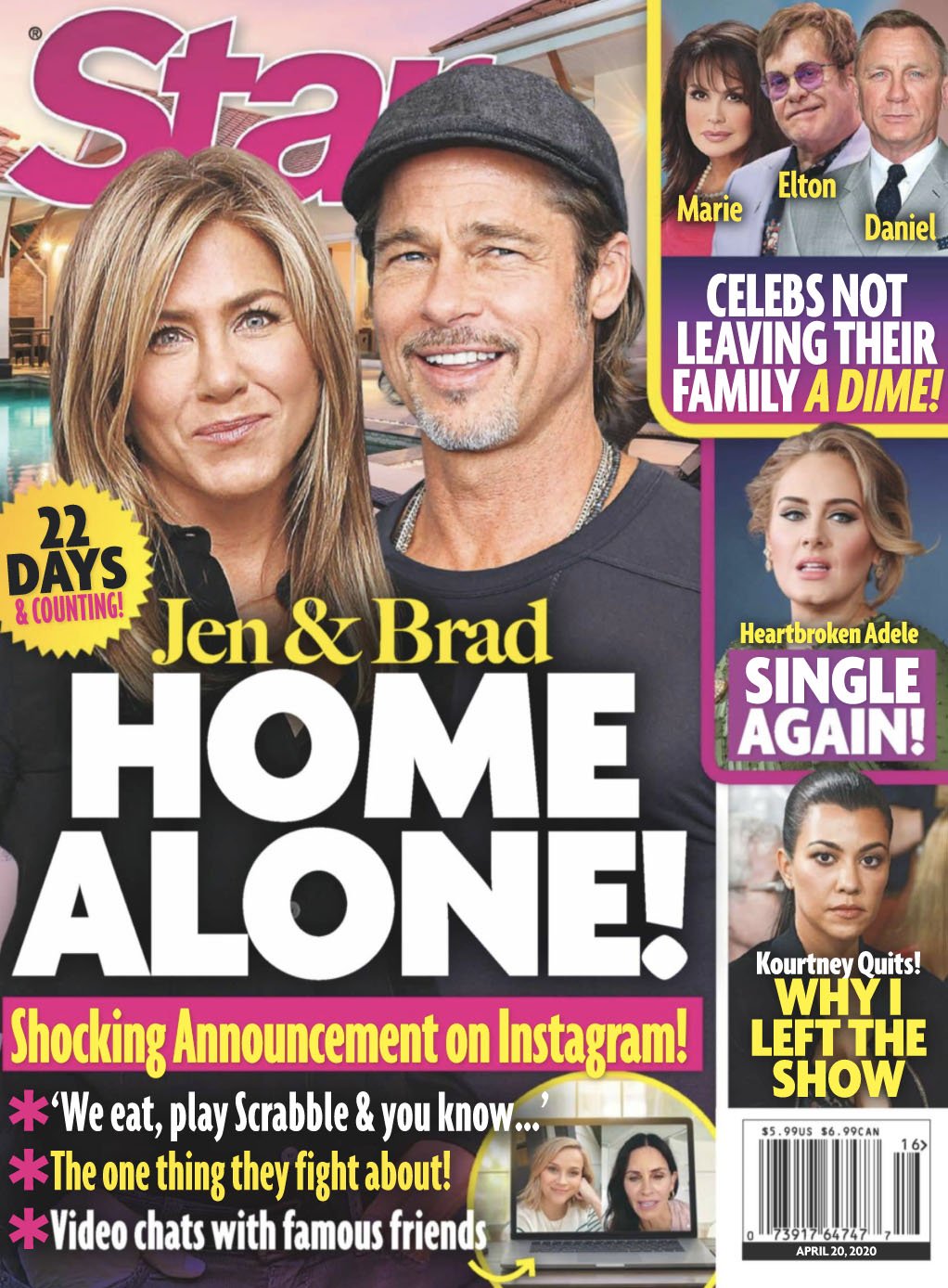 Brad Pitt and Jennifer Aniston on the cover of Star Magazine April 20 2020
