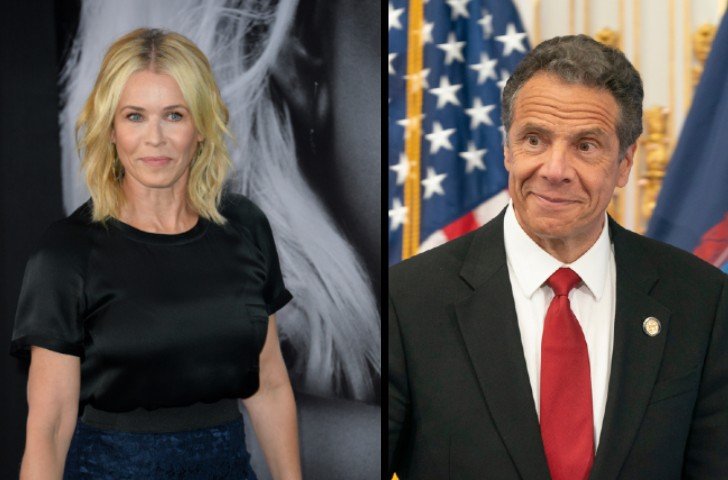 Chelsea Handler at 2017 movie premiere side by side with Governor Andrew Cuomo during a 2020 press briefing