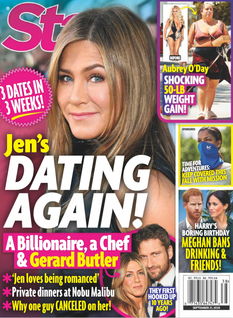 Cover of Star magazine dated September 21, 2020, with a photo of Jennifer Aniston and the headline "Dating Again!"
