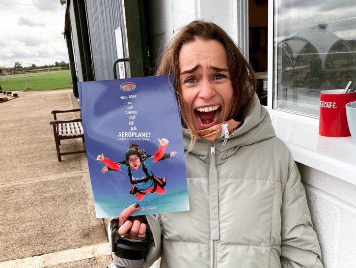 Emilia Clarke getting ready to go skydiving