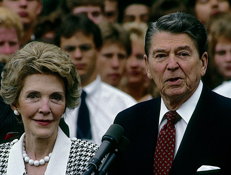 First Lady Nancy Reagan with President Ronald Reagan in Washington DC in 1987
