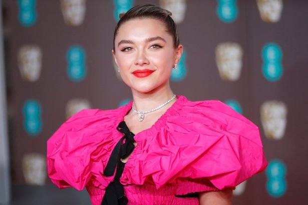 Florence Pugh in a pink dress at the BAFTA film awards