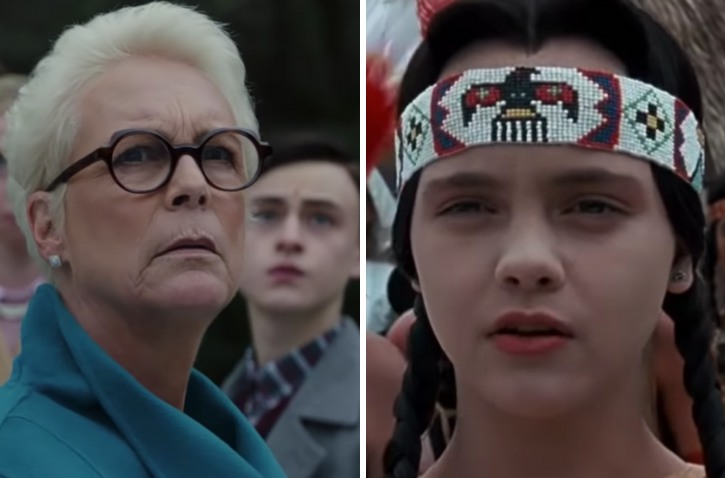 Jamie Lee Curtis in Knives Out and Christina Ricci as Wednesday Addams in Addams Family Values