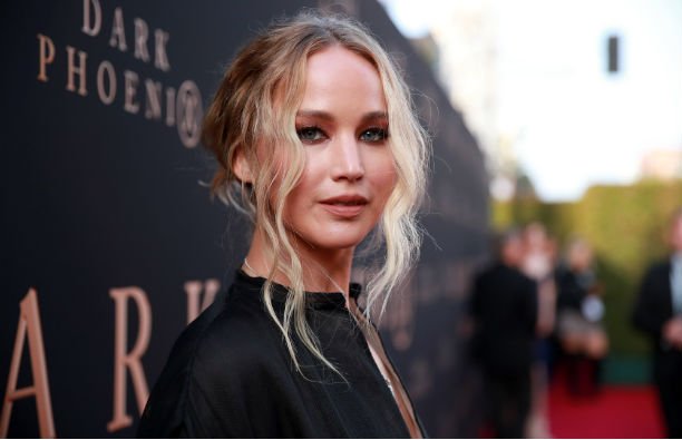 Jennifer Lawrence in a black dress at the Dark Phoenix red carpet