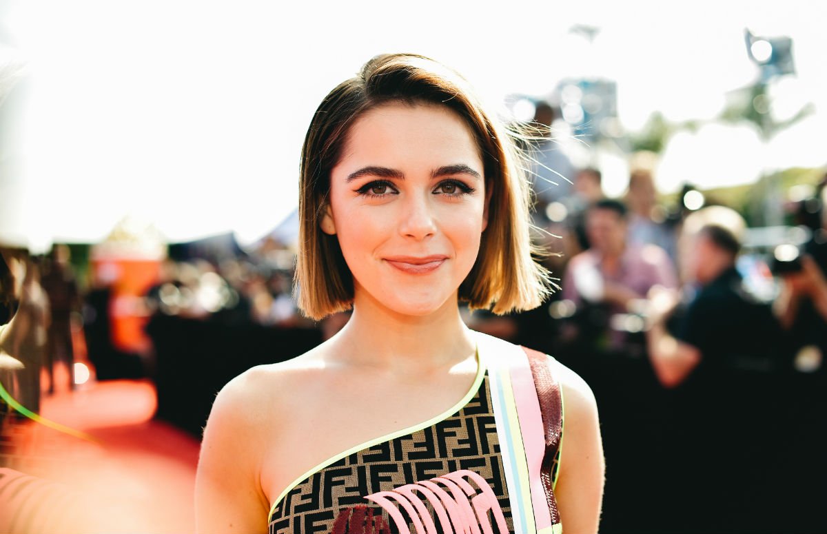 Kiernan Shipka wearing a multicolored dress on the red carpet