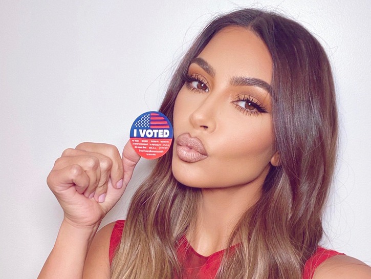 Kim Kardashian with "I Voted" sticker