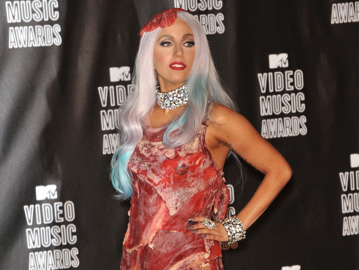 Lady Gaga wearing the infamous Meat Dress at the 2020 MTV Video Music Awards