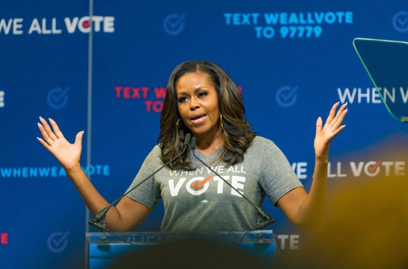 Michelle Obama addressing voters