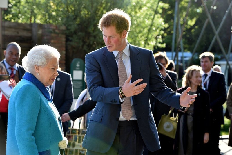 Prince Harry talking to Queen Elizabeth