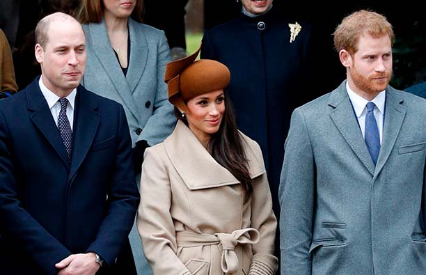 Prince William, Meghan Markle, and Prince Harry at Christmas at Sandringham in 2017