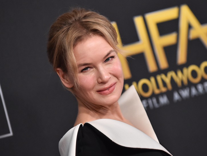 Renee Zellweger arrives at the Hollywood Film Awards 2019, wearing a black and white dress