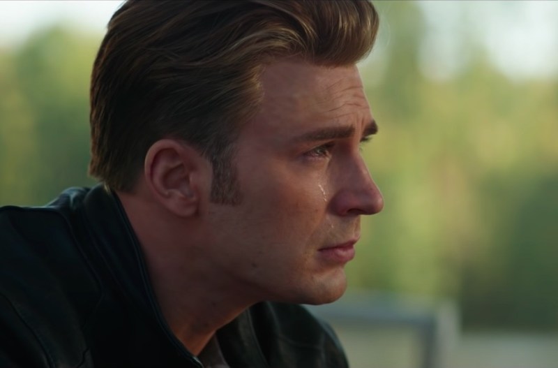 screenshot of Avengers Endgame of Chris Evans as Captain America crying