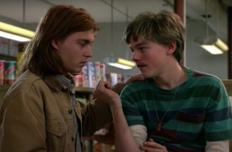 screenshot of What's Eating Gilbert Grape with Johnny Depp talking to Leonardo DiCaprio
