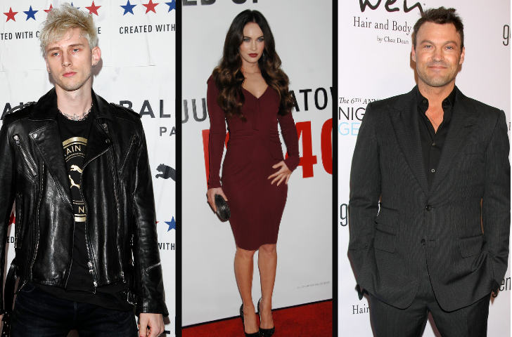 Side by side images of Machine Gun Kelly, Megan Fox, and Brian Austin Green