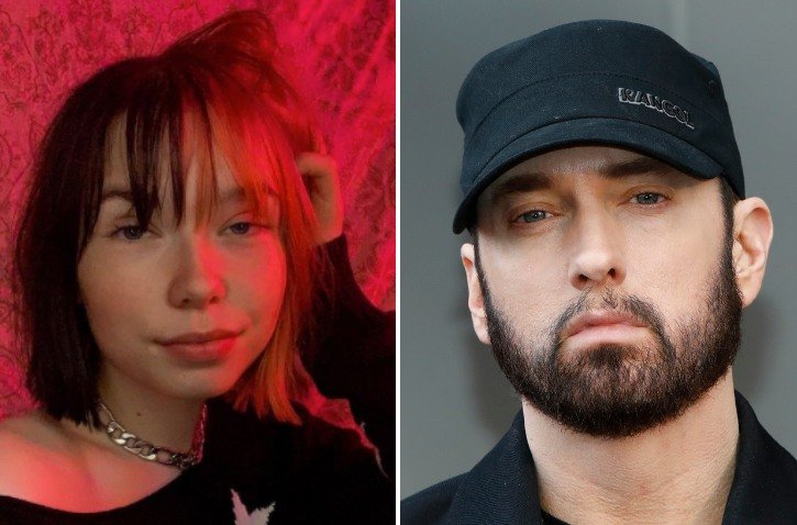 Side by side of Whitney Scott Mathers and father rapper Eminem