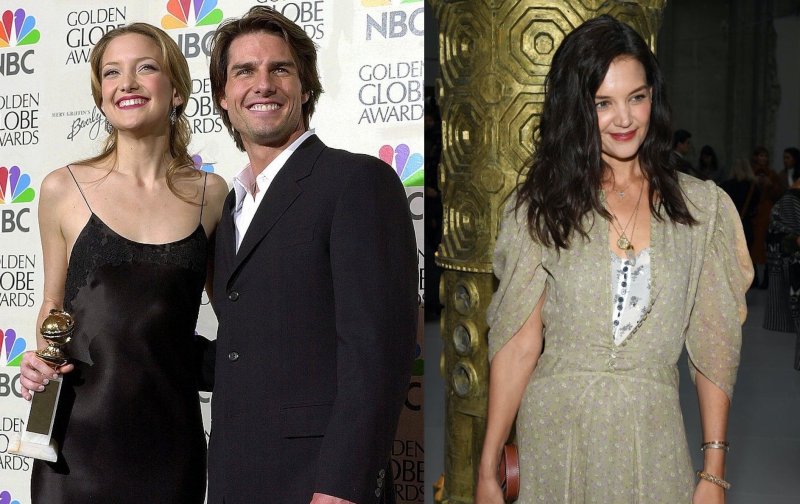 Side by side photos of Kate Hudson and Tom Cruise, and Katie Holmes