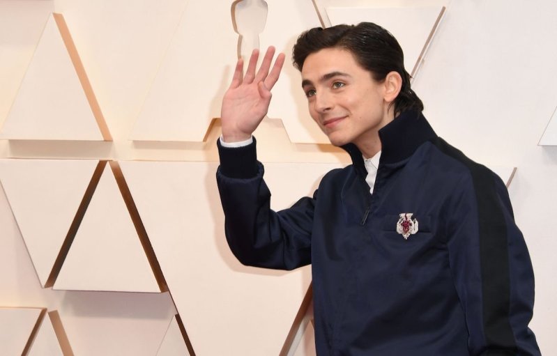 Timothee Chalamet in a navy tracksuit at the Oscars