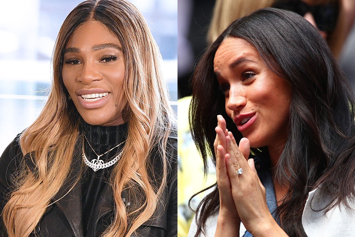 Two photo collage. Serena Williams on the left, Meghan Markle on the right