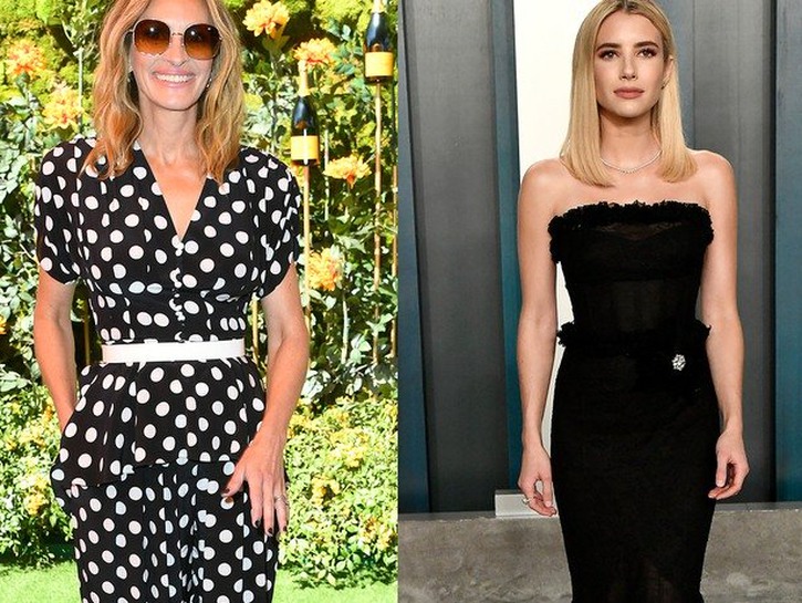 Two separate photos of Julia Roberts and her niece Emma Roberts