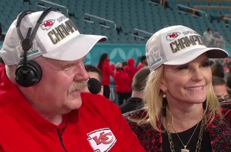 Andy and Tammy Reid interviewing with ESPN after the 2020 Super Bowl