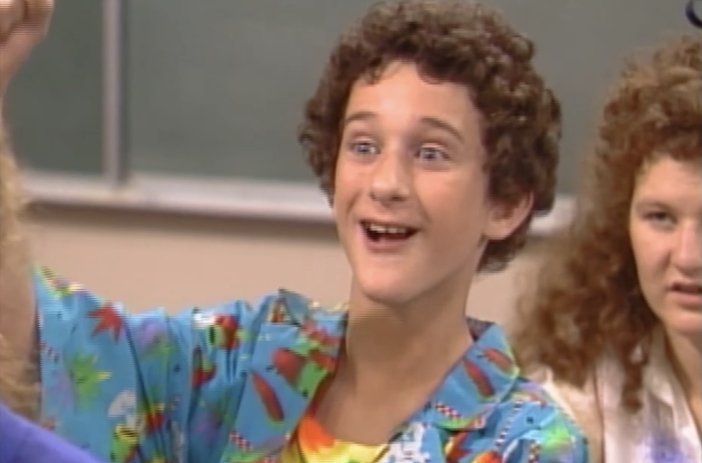 Dustin Diamond in character as Samuel "Screech" Powers on Saved By The Bell