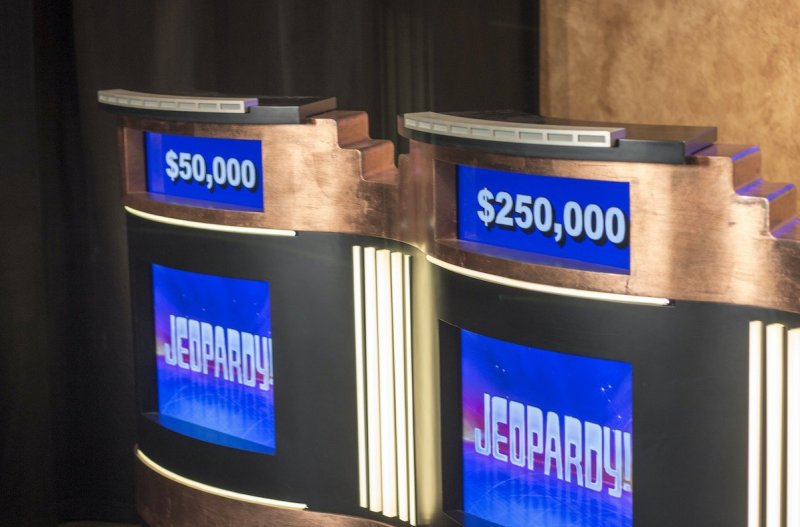 photo of two Jeopardy! podiums on a sound stage