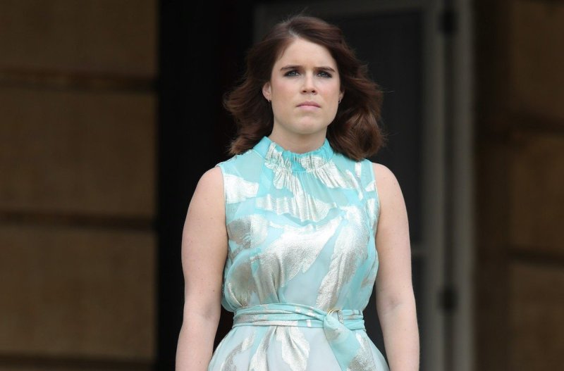 Princess Eugenie in a light blue and silver dress