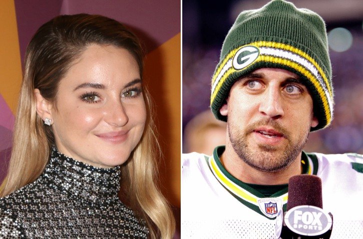 Side by side image of actress Shailene Woodley and Green Bay Packers Quarterback Aaron Rodgers