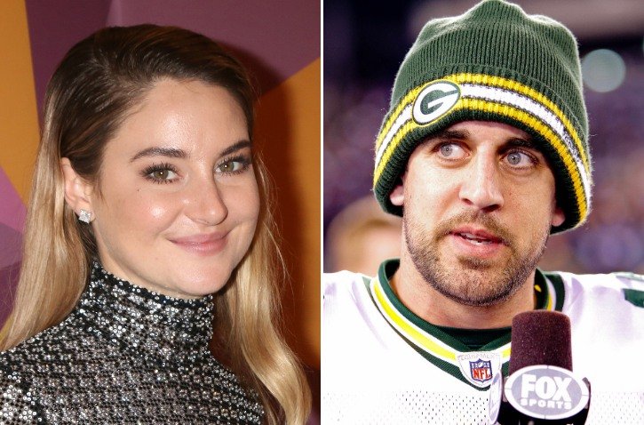 Side by side image of actress Shailene Woodley and Green Bay Packers Quarterback Aaron Rodgers