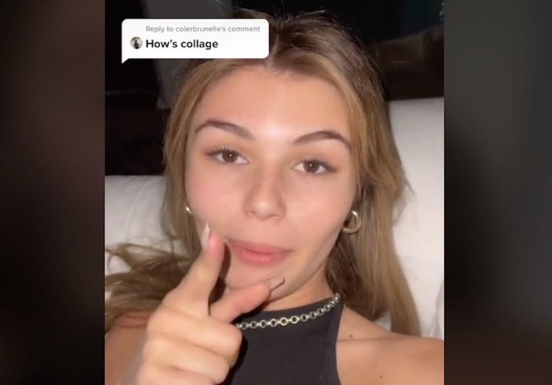 screenshot of Olivia Jade Giannulli pointing at the camera in a TikTok video