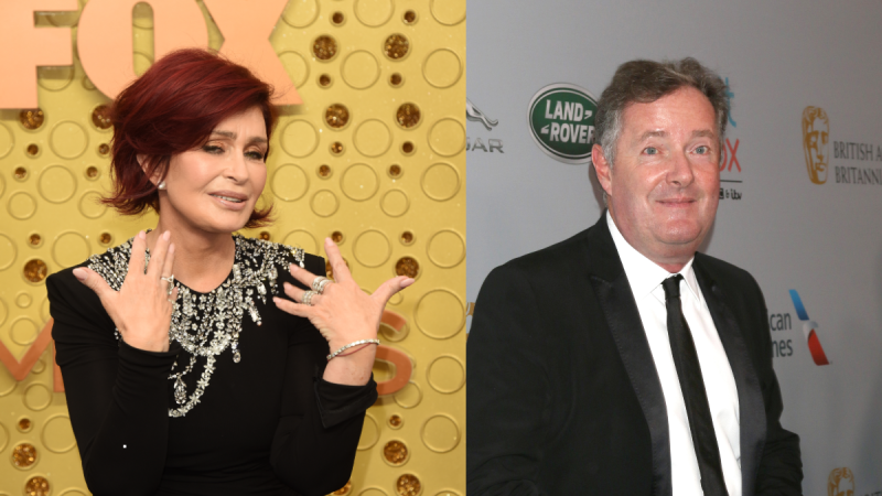 Two side by side photos of Sharon Osbourne, left, and Piers Morgan, right