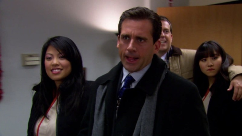 A screenshot from the sitcom The Office from the episode A Benihana Christmas
