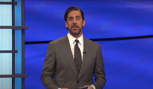 screenshot of Aaron Rodgers hosting jeopardy