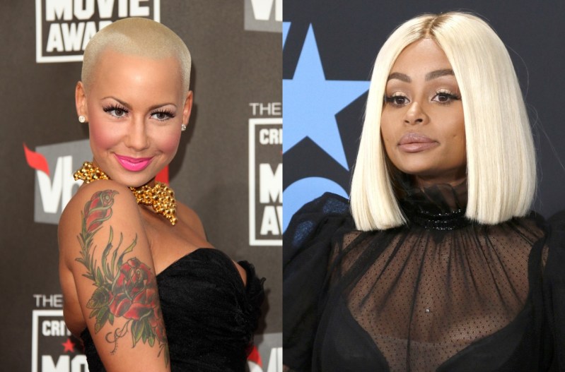 Side by side pictures of Amber Rose and Blac Chyna; they're both wearing black outfits at red carpet appearances.