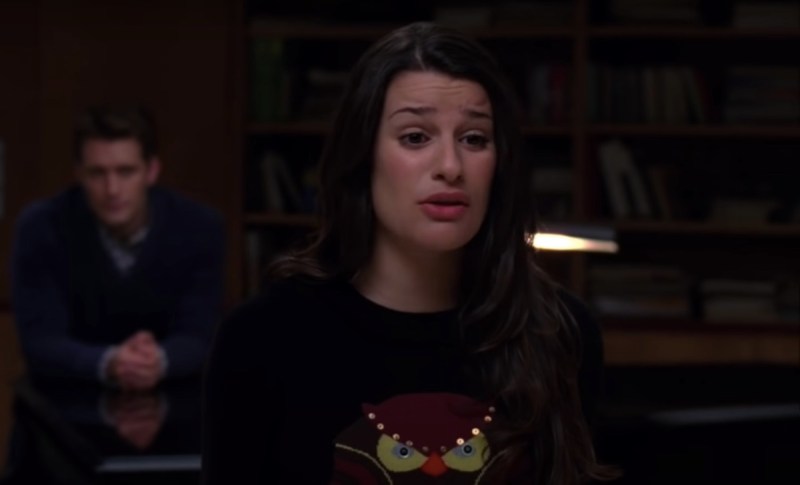 screenshot of Lea Michele singing on Glee
