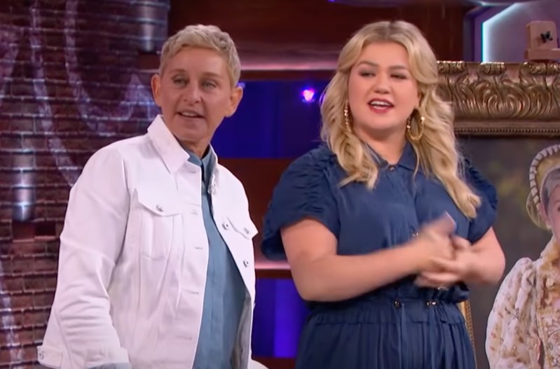 Screenshot of Ellen DeGeneres appearing on the Kelly Clarkson Show, with Kelly Clarkson