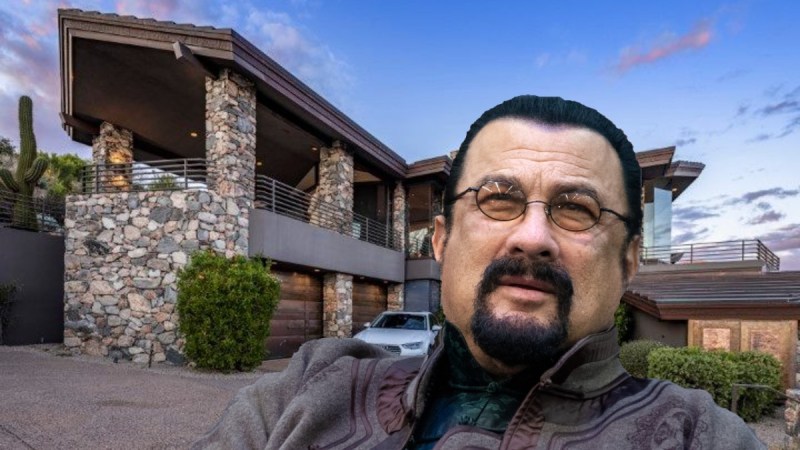 An image of Steven Seagal overlaying his Arizona mansion