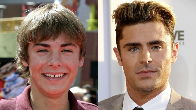 Two side by side photos of Zac Efron, with the left featuring the actor in 2004
