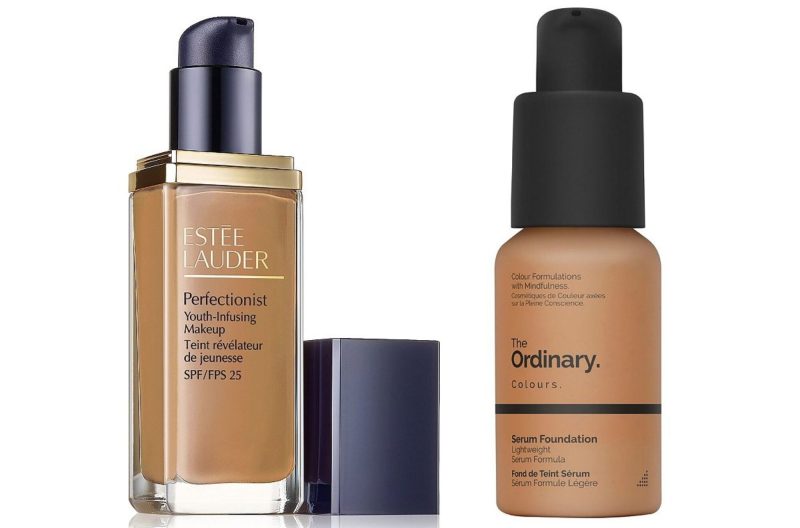 Cover image of two serum foundations: Estee Lauder and The Ordinary.