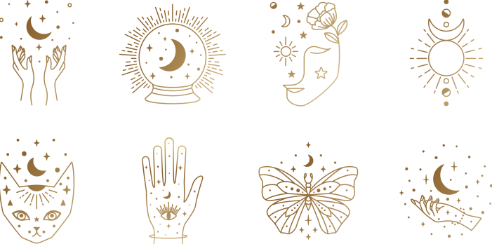 Image of various drawn astrology signs