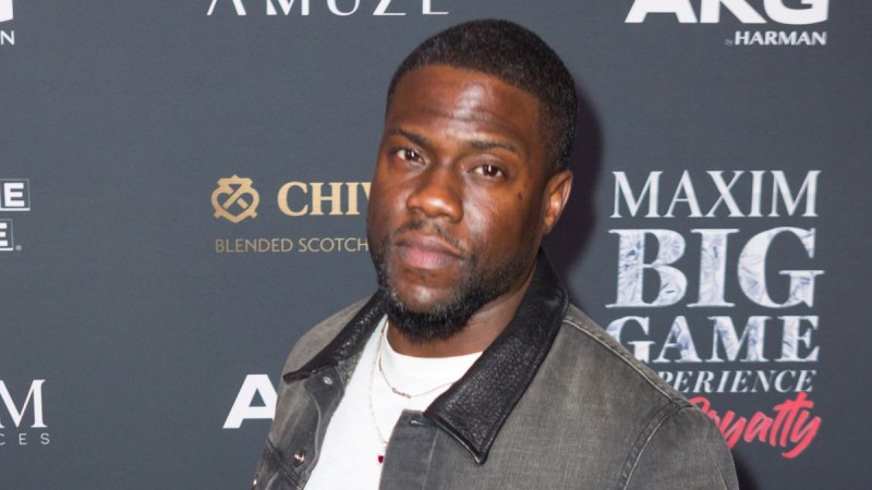 Kevin Hart wears a gray jacket on the red carpet