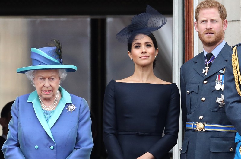 From left to right: Queen Elizabeth, Meghan Markle, Prince Harry together.