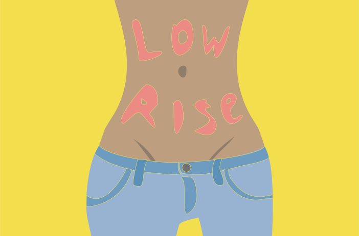 Drawing of low rise jeans on a girl.