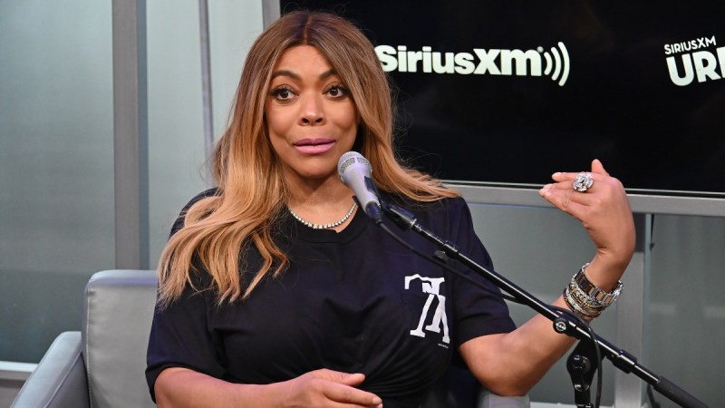 Wendy Williams wears a black top during a SiriusXM interview