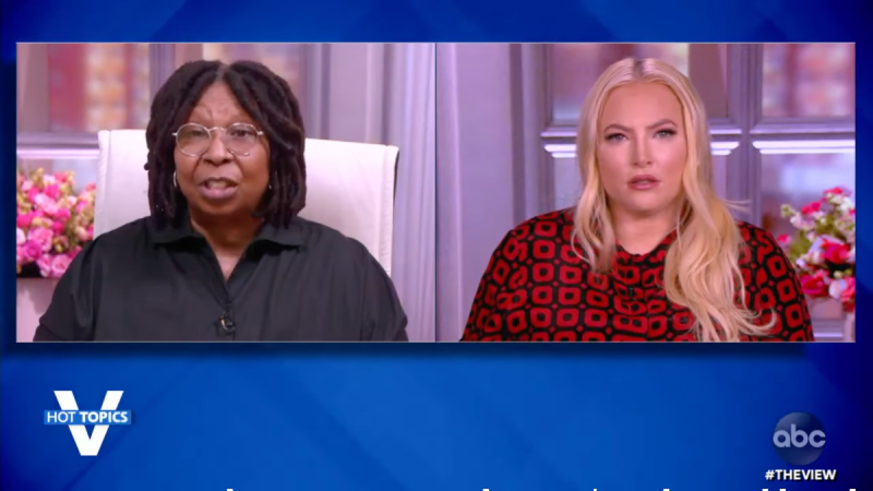 A screenshot of a recent episode of The View with Whoopi Goldberg (left) and Meghan McCain (right)