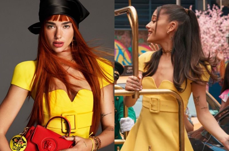Dua Lipa and Ariana Grande in yellow Versace dress.